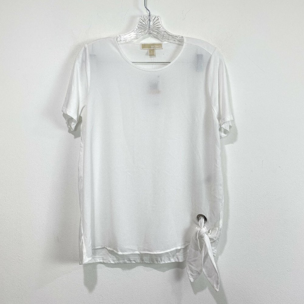 Women's White Side Tie Short Sleeve Top Blouse